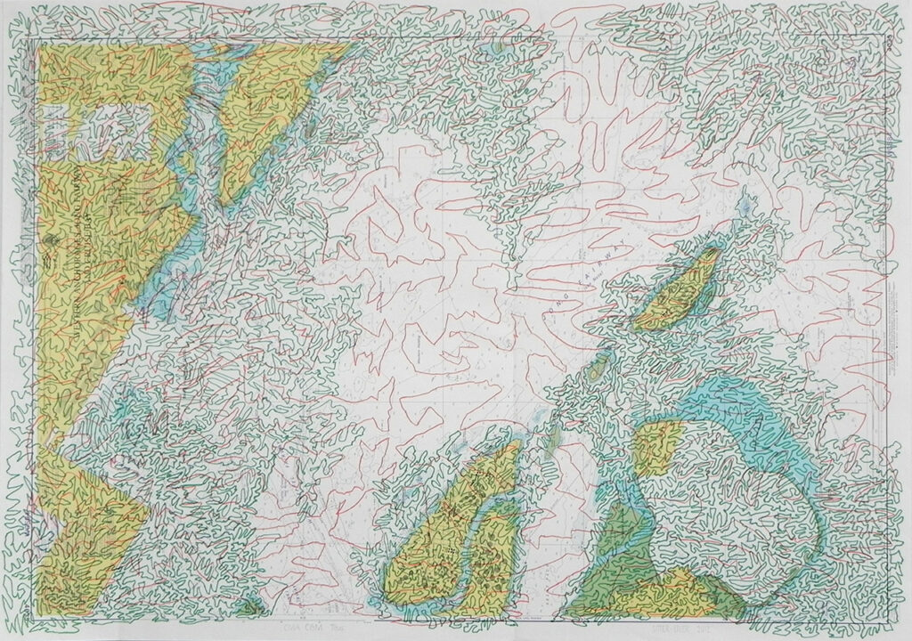 Seismo CMA CGM Titus, 2011, Tintenstift auf Seekarte, 52 x 42 cm